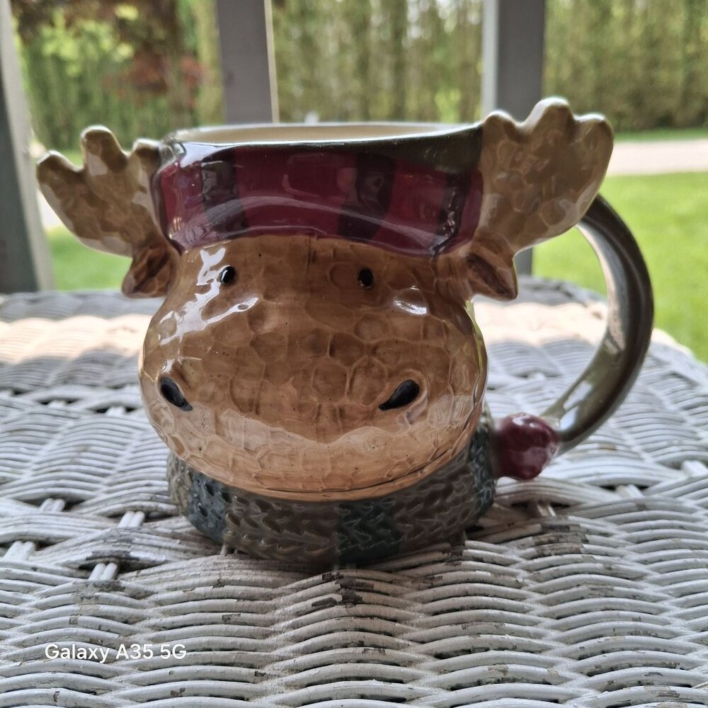 St. Nicholas Square Moose Mug Ceramic Holiday-Themed 3D Design Dishwasher & Micr